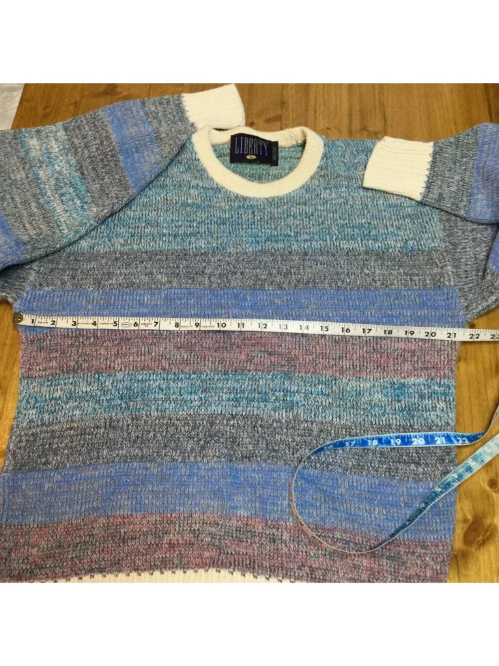 Vintage Liberty Striped Grandpa Sweater Size L Made in USA Preppy Crew Pullover